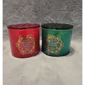 *NWT*Bath & Body Works 3 wick Candle Bundle.Winter Candy Apple & Cedar & Suede.